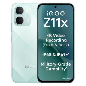 iQOO Z11x 5G (Prismatic Green, 8GB RAM, 256 GB Storage) | Dimensity 7400-Turbo Processor | 7200 mAh Battery | 4K Video Recording Front & Back | IP68 & IP69+ | Powered by OriginOS 6